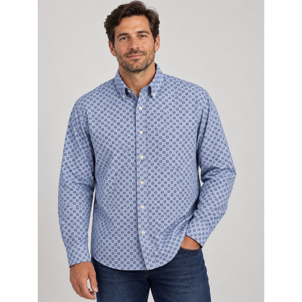Cremieux Mens Sz XL Blue Geometric Medallion Print 100s 2-Ply Cotton Button Down